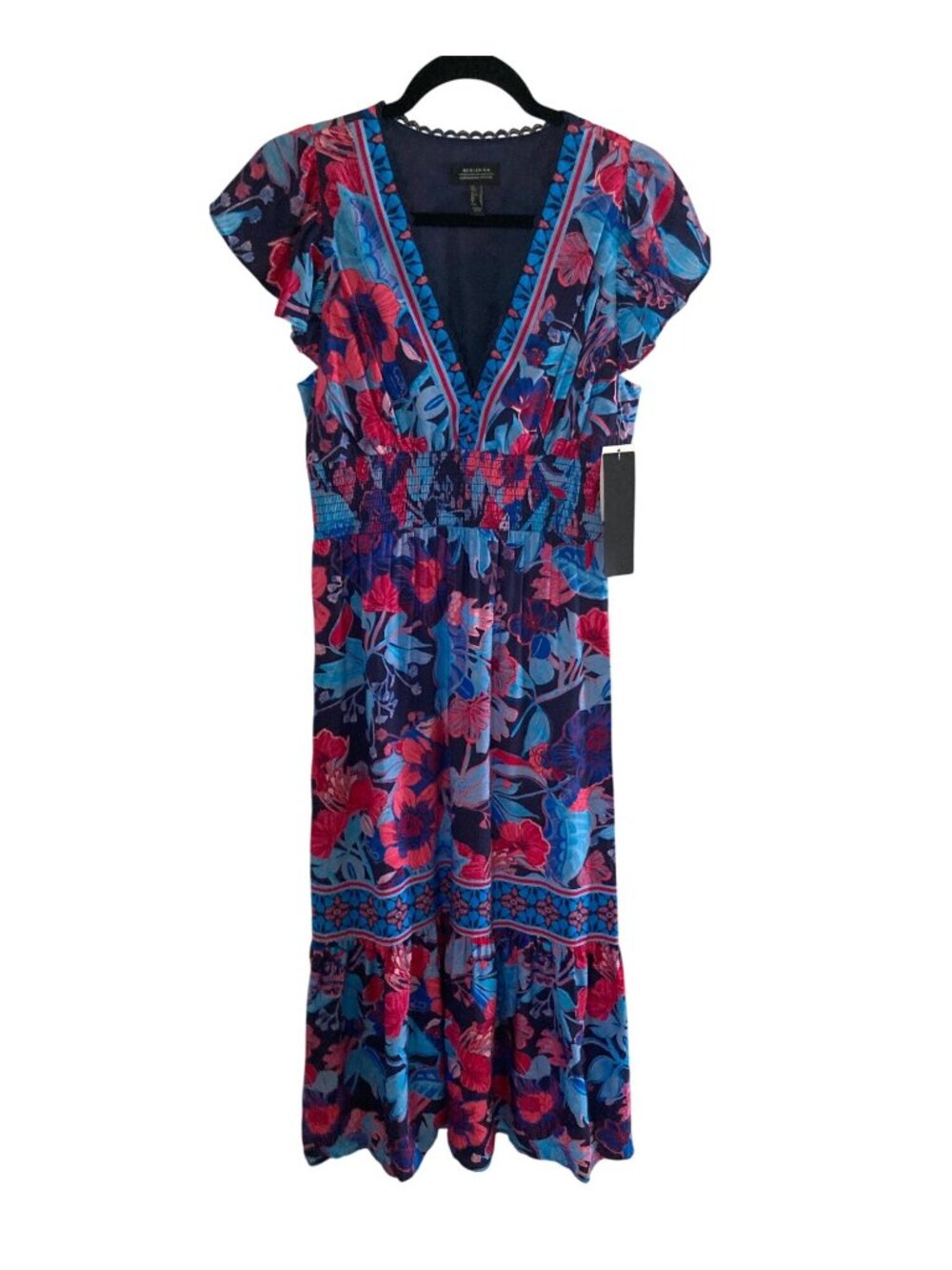 Adrianna Papell Women's Smocked-Waist Flutter-Sleeve Floral Dress Sz 2 NWT - Picture 2 of 8